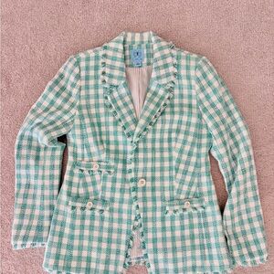 Women's Green and White Plaid Tweed Jacket Size 6. Never worn